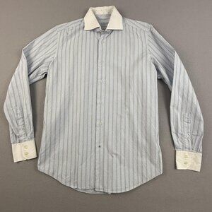 Robert Graham Shirt Mens 15.5 39 Stripe Contrast Cuff Collar Embroidered Dress